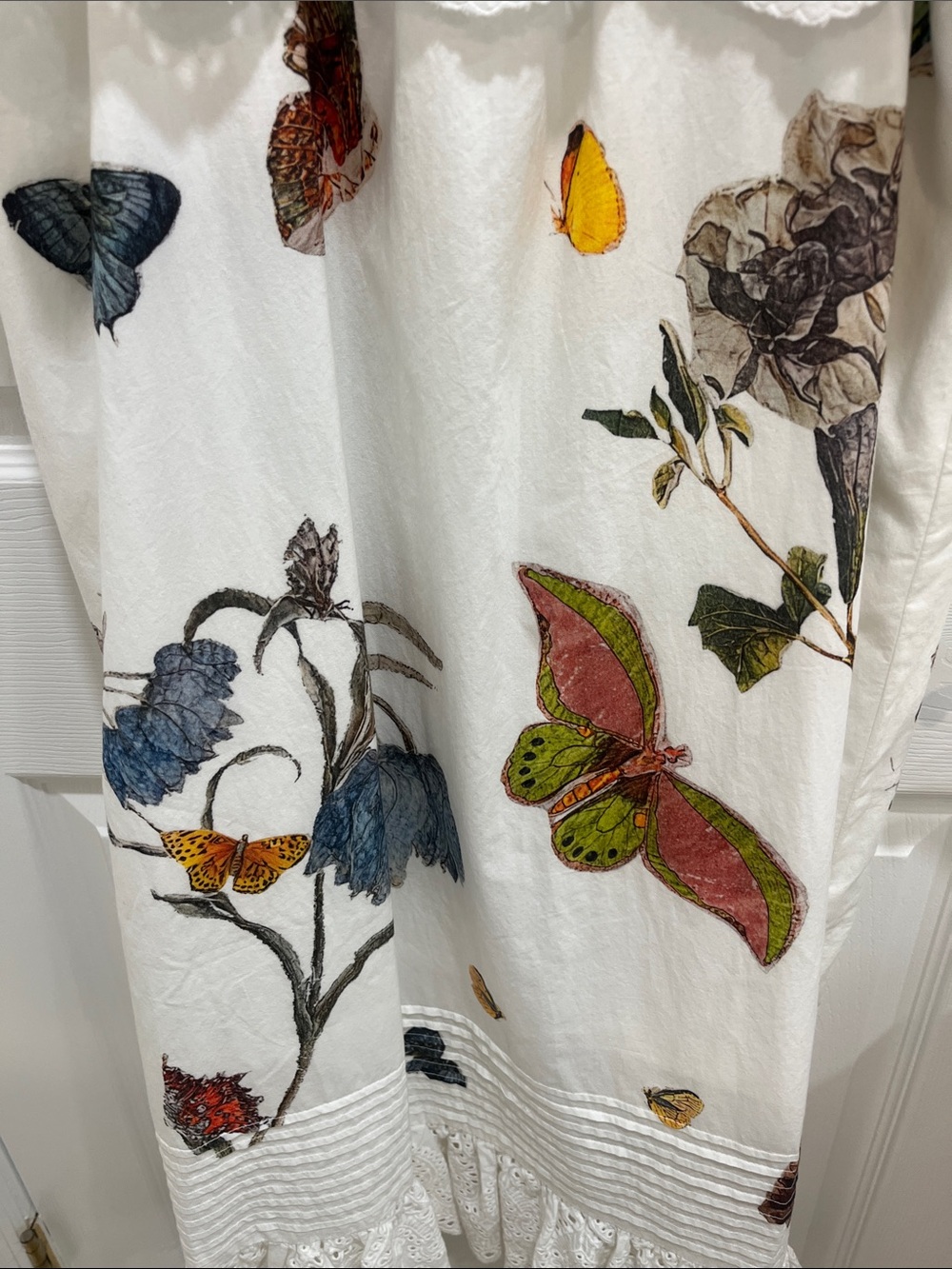 White Eyelet Dress with Multicolor Floral & Butterfly Print - Picture 3 of 5
